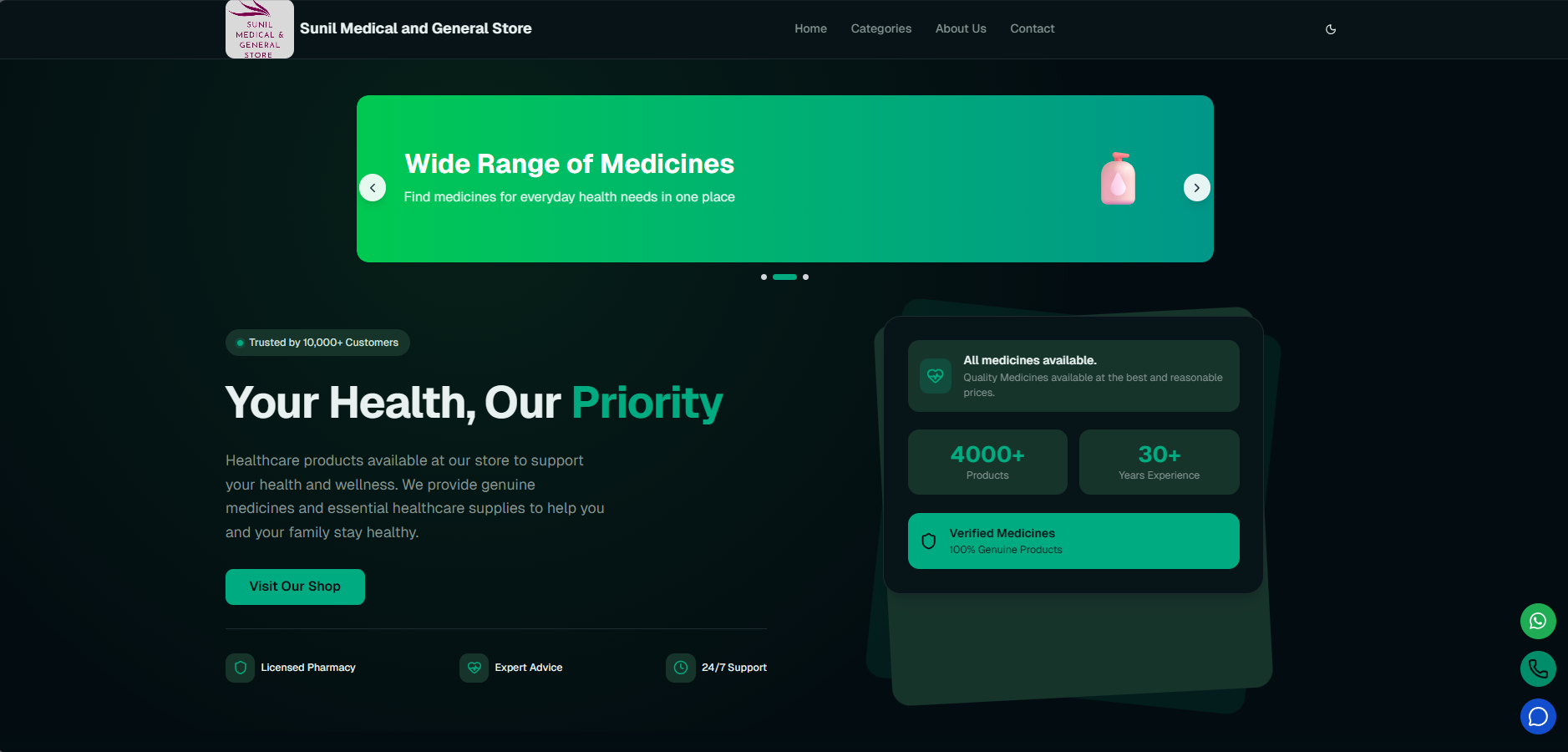 Sunil Medicals — Pharmacy & General Store homepage screenshot